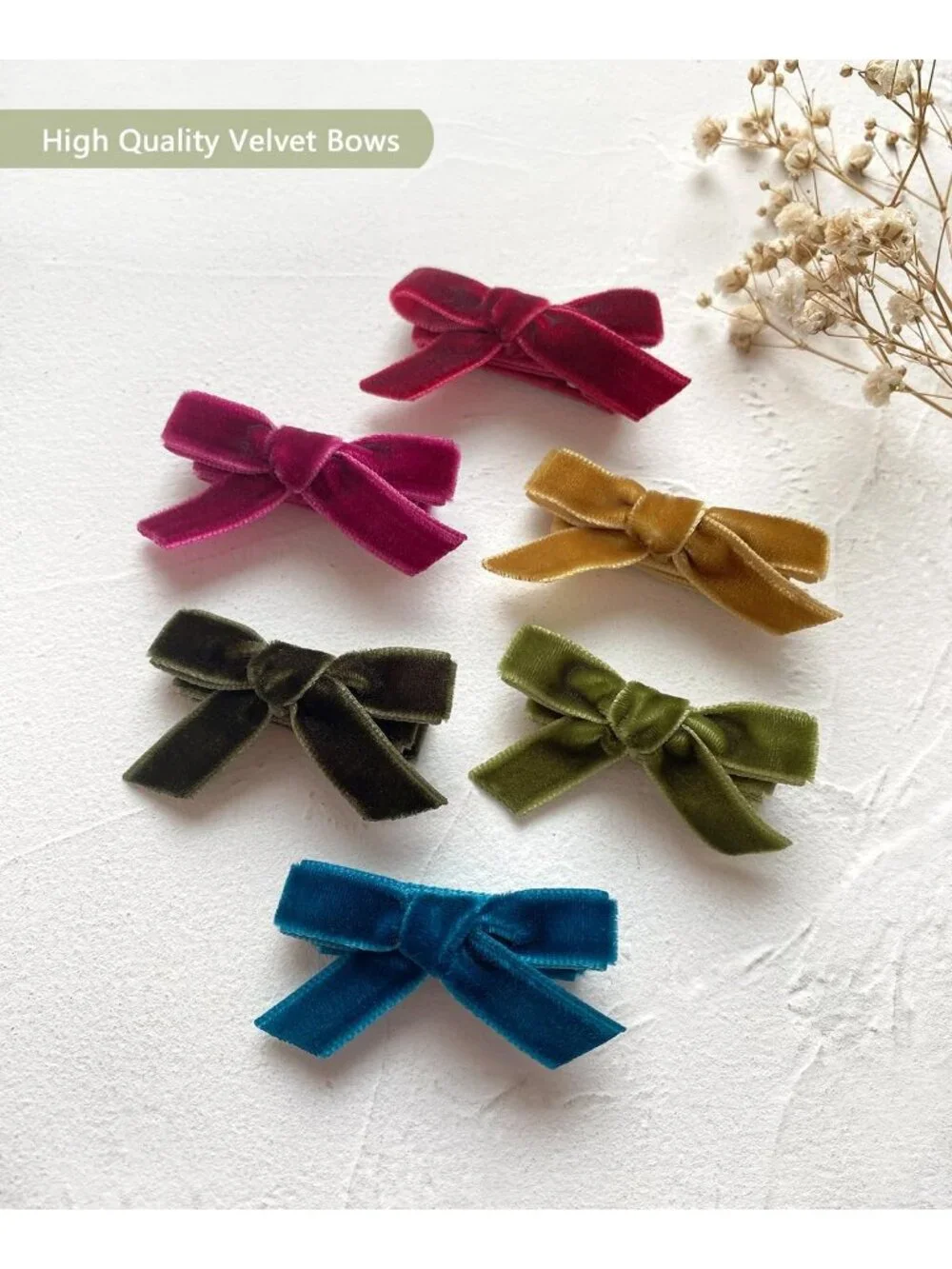 20pcs Velvet Mini Hair Bows for Baby Girls | Handmade Non-Slip Toddler Clips